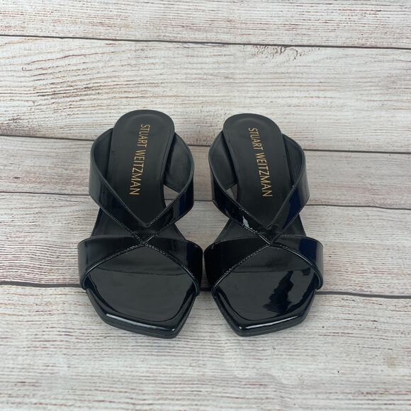 Stuart Weitzman Miami 50 Womens Sz EU 40.5 US 10B Wedge Slides Black Patent - Picture 4 of 12